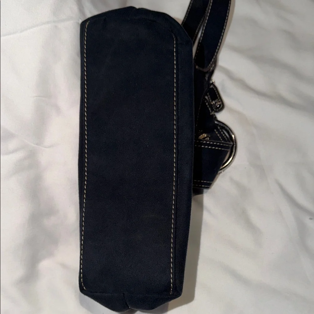 Black Suede Shoulder Bag with Buckle Accent